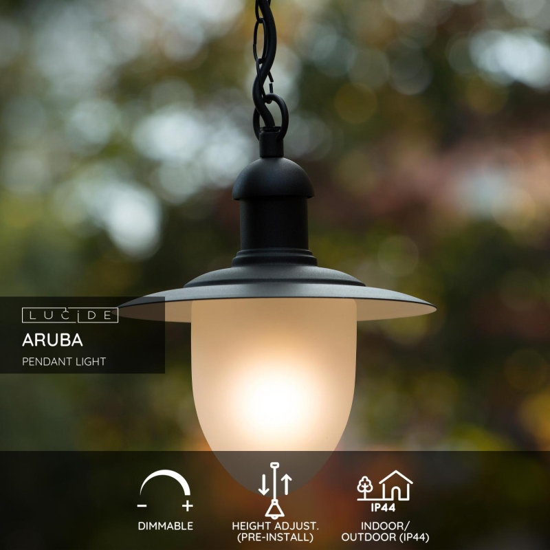 Lucide ARUBA - Závesné svietidlo Vonkajšie - Ø 25 cm - 1xE27 - IP44 - Čierna